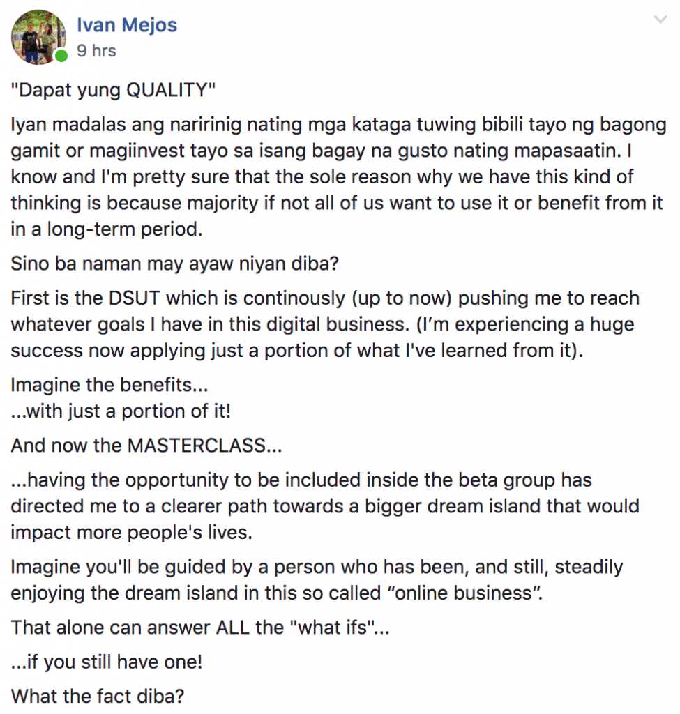 Ivan Mejos Testimonial