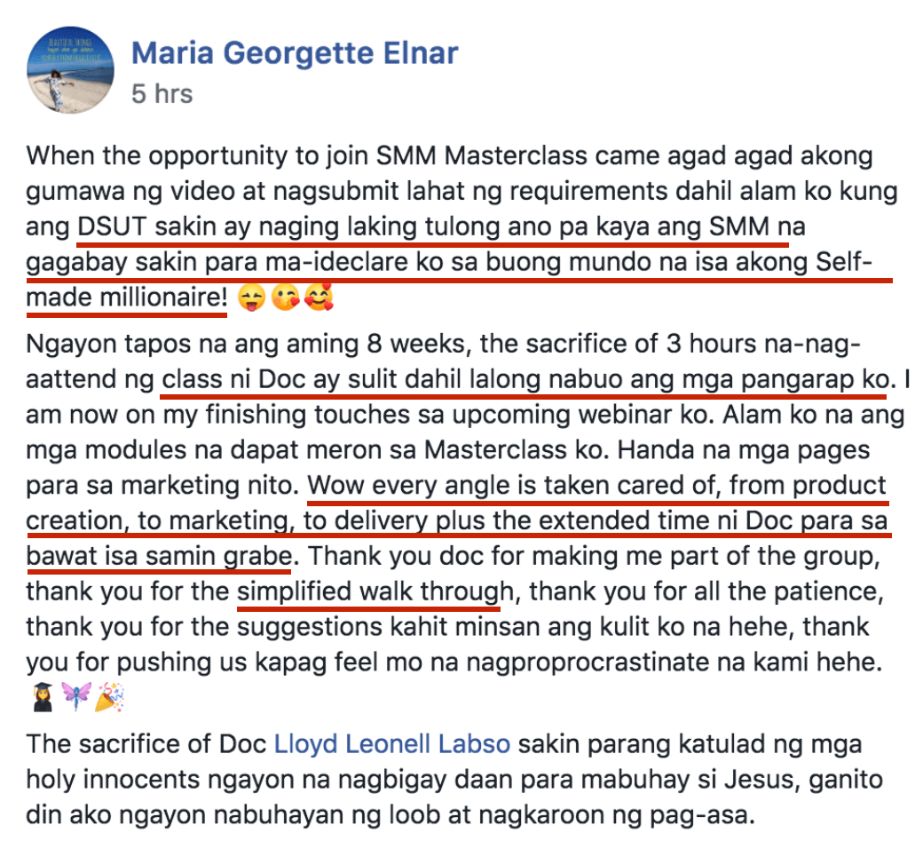 Maria Georgette Elnar Testimonial
