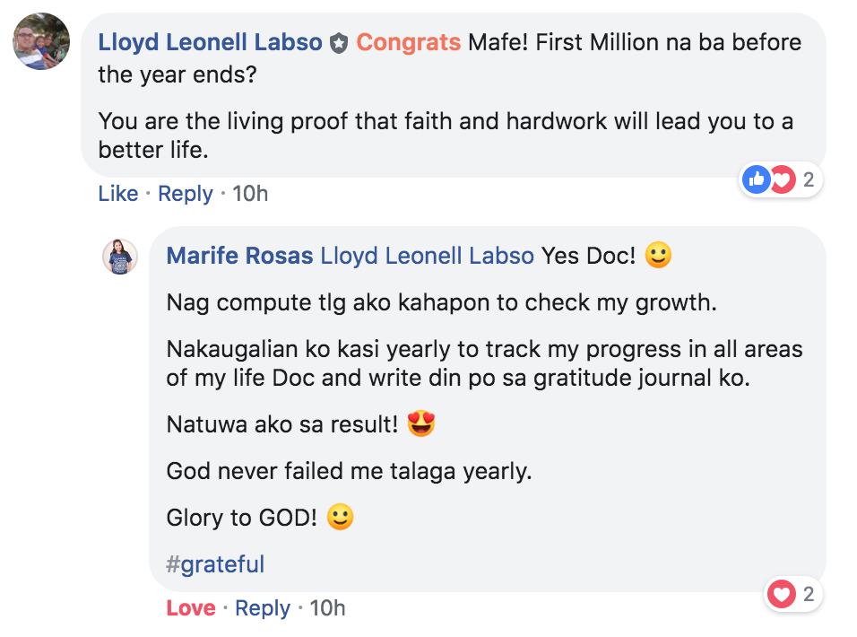 Marife Rosas Testimonial Comment