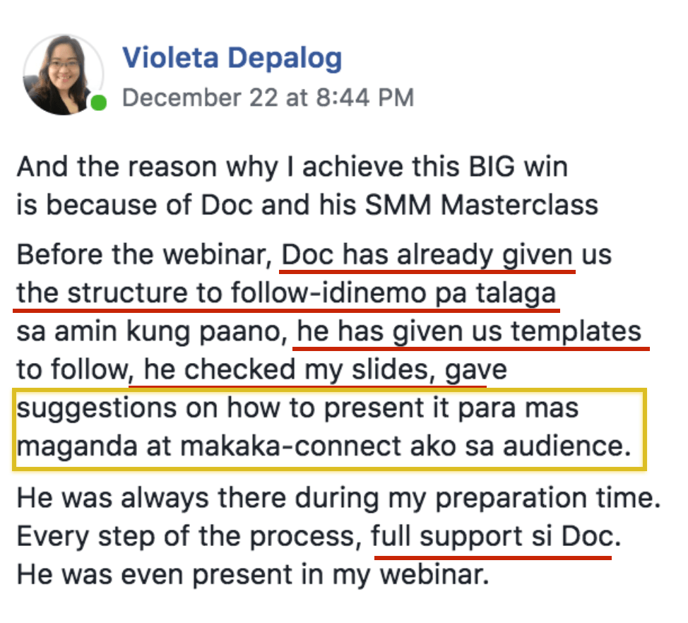 Violeta Depalog Testimonial on Presentation